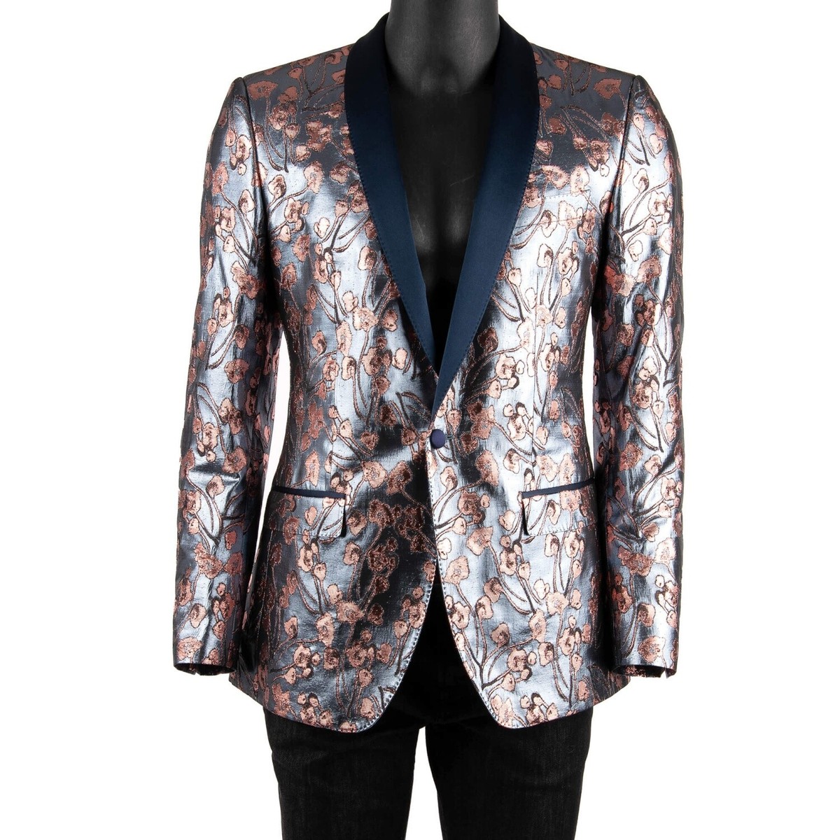 DOLCE & GABBANA Floral Shiny Lurex Tuxedo Blazer Jacket