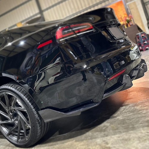 For Tesla Model S 2021-2023 REAL CARBON Rear Bumper Lip Splitters Winglets Fins - Picture 6 of 12