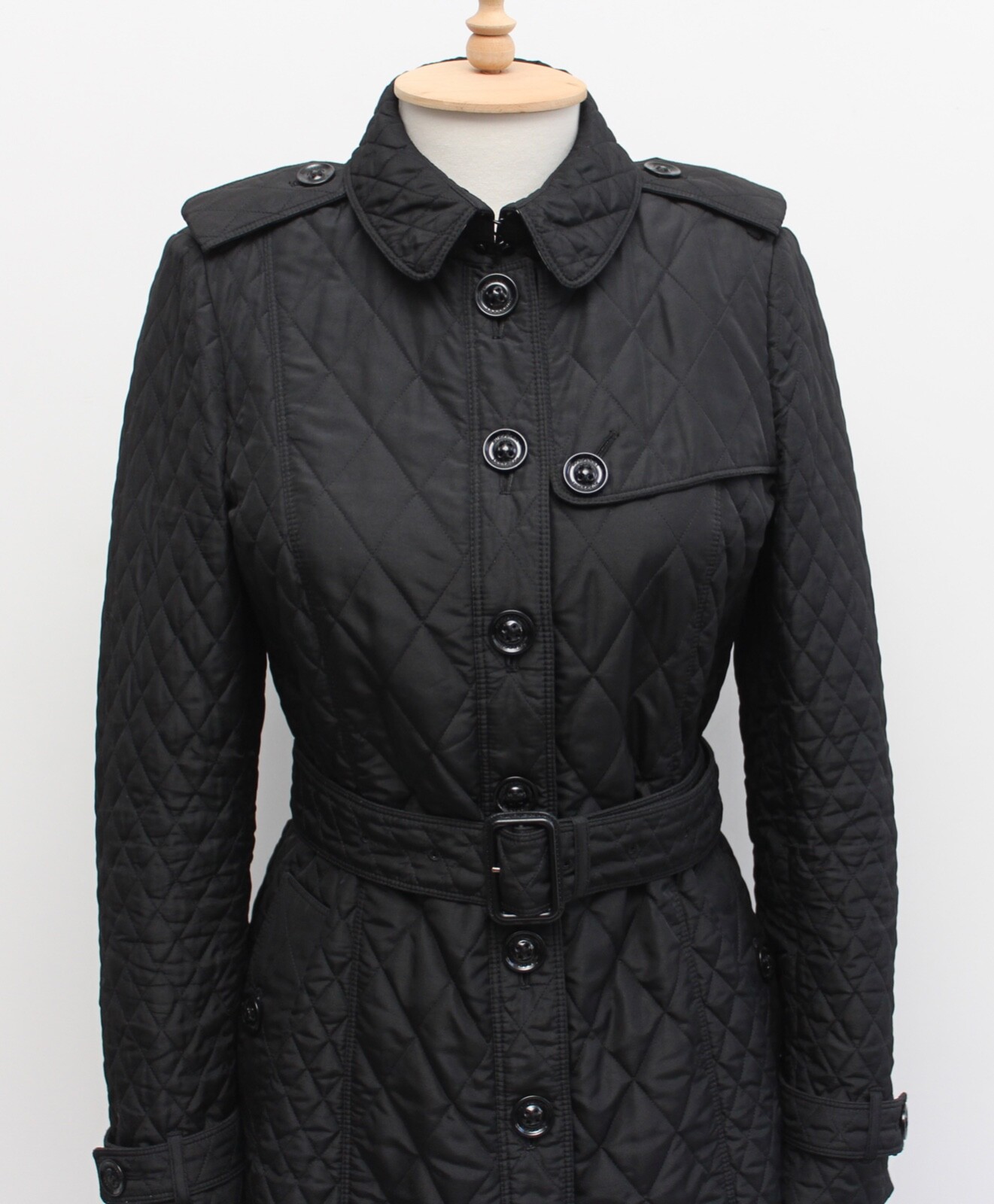 Women's BURBERRY London Quilted Long Trench Coat Belted RARE Black UK10 US8 ~S image 2
