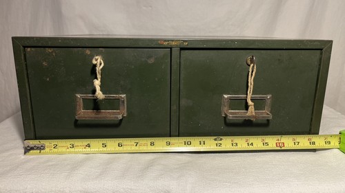 Vintage ASCO Steelmaster 2 Drawer Card Cabinet/Filing Cabinet Army Green/2 Keys - Picture 14 of 16