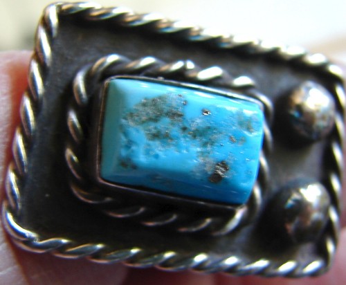 Am. Nativo Vintage ANELLO in argento, taglia 5, pietra turchese blu con matrice, Navajo D65 - Foto 12 di 13