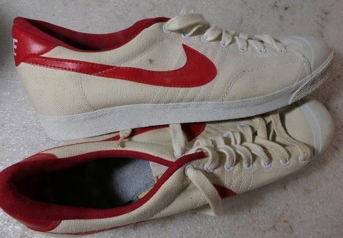 VINTAGE NIKE ALL COURT 1980 WHITE CANVAS AND RED LEATHER MENS US SIZE 13 - Picture 8 of 11