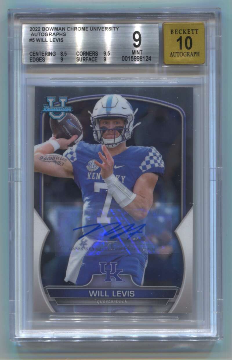Will Levis 2022 Bowman Chrome U #5 Signed Auto RC Kentucky BGS 9 10 Auto MINT