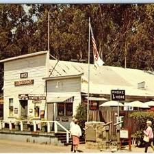 c1960s San Simeon, Calif Sebastians General Store Postcard Shell Oil Sign CA A89