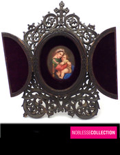 DESPUÉS DE RAFAEL ANTIGUO 1860 FRANCÉS MINIATURA ESMALTE PINTADO VIRGEN EN LA SILLA