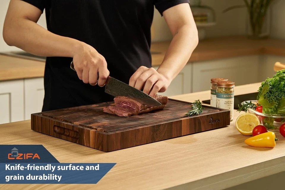 End Grain Walnut Wood Butcher Block Cutting Board 17x12x1.6 for Kitchen With Jui - Image 4 of 4