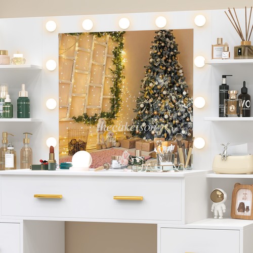 White Vanity Makeup Table Set Dressing Desk with 11 LED Lighted Mirror 7 Drawers - Picture 9 of 10