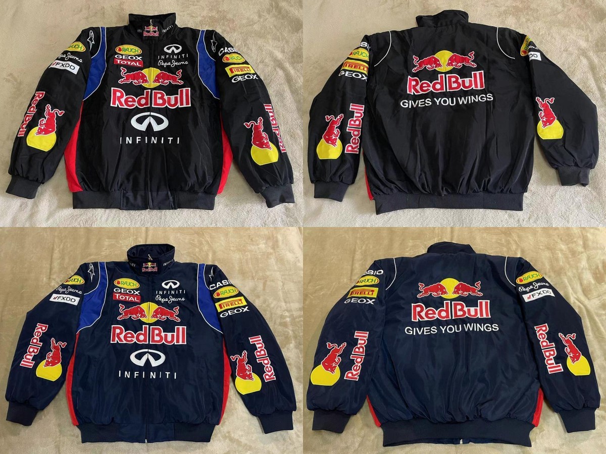 Adult F1 Vintage Racing Jacket, Ebroidered Cotton Padded ,Red Bull