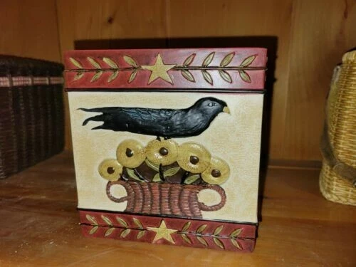 Cubierta de caja de pañuelos Park Designs 390-636 Folk Crow Foto 2 de 4