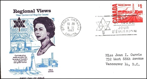 Canada FDC - 1967 - Centennial Issue, Scott # 465b, Cole FDC