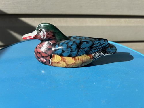 Vintage Mallard Duck Colorful Hand Painted Pottery Figurine Sculpture 6"