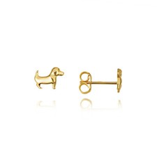 14K Yellow Gold Dachshund Pet Dog Stud Earrings
