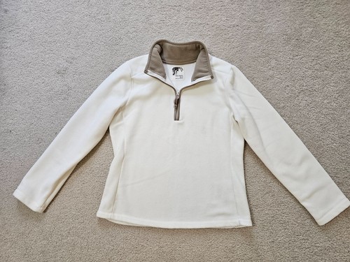Old Navy Women`s Cream Thick Fleece 1/4 Zip Sweatshirt Brown Trim Sz. M - Picture 6 of 14