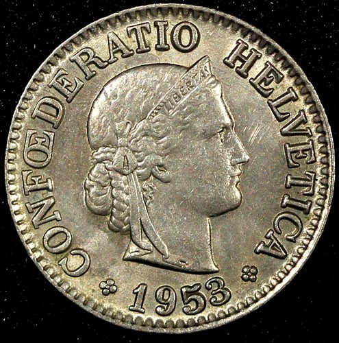 Switzerland Copper-Nickel 1953 B 10 Rappen UNC Toned KM# 27 (24 069) - Foto 2 di 3