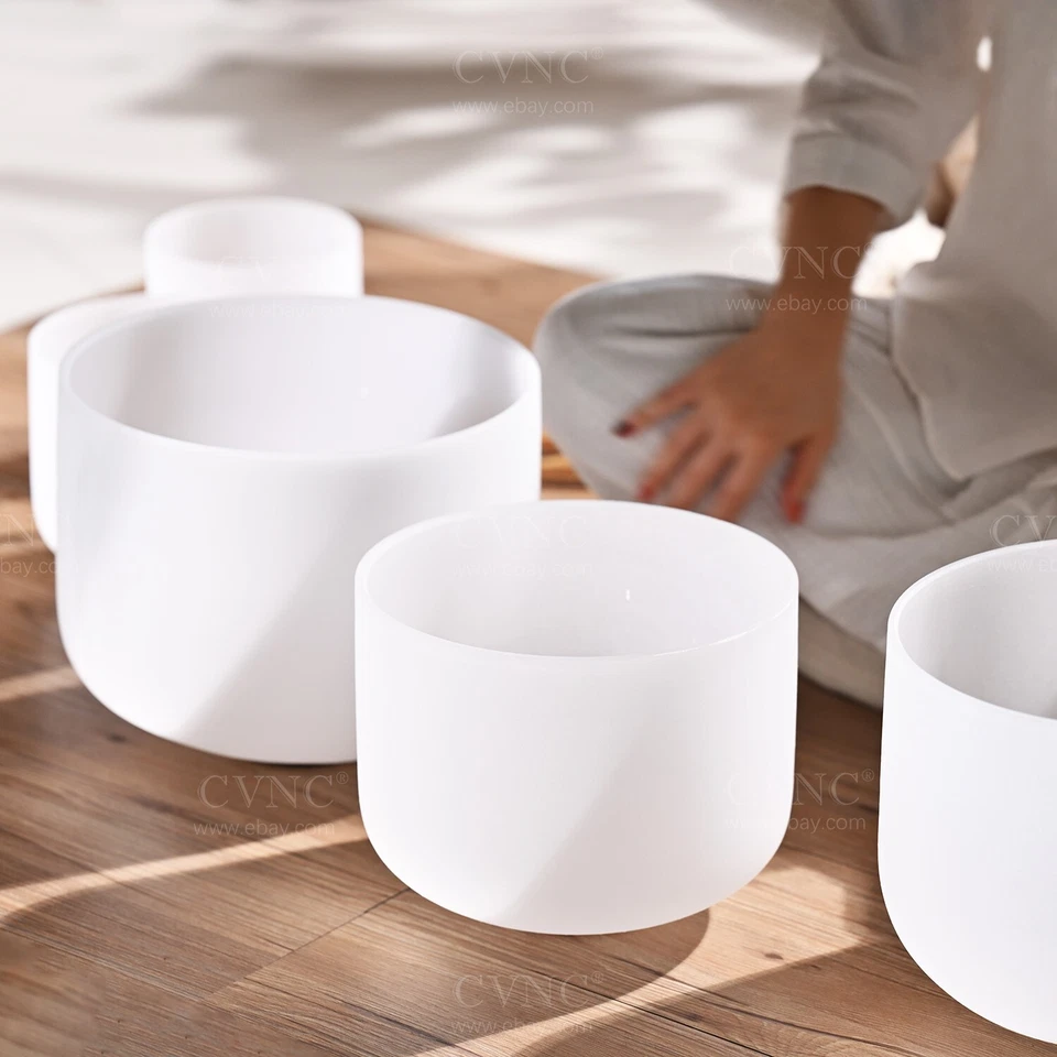 432Hz 6"-12" Set of 7 Chakra Frosted Quartz Crystal Singing Bowl Sound Heal Bags - Image 4 of 4