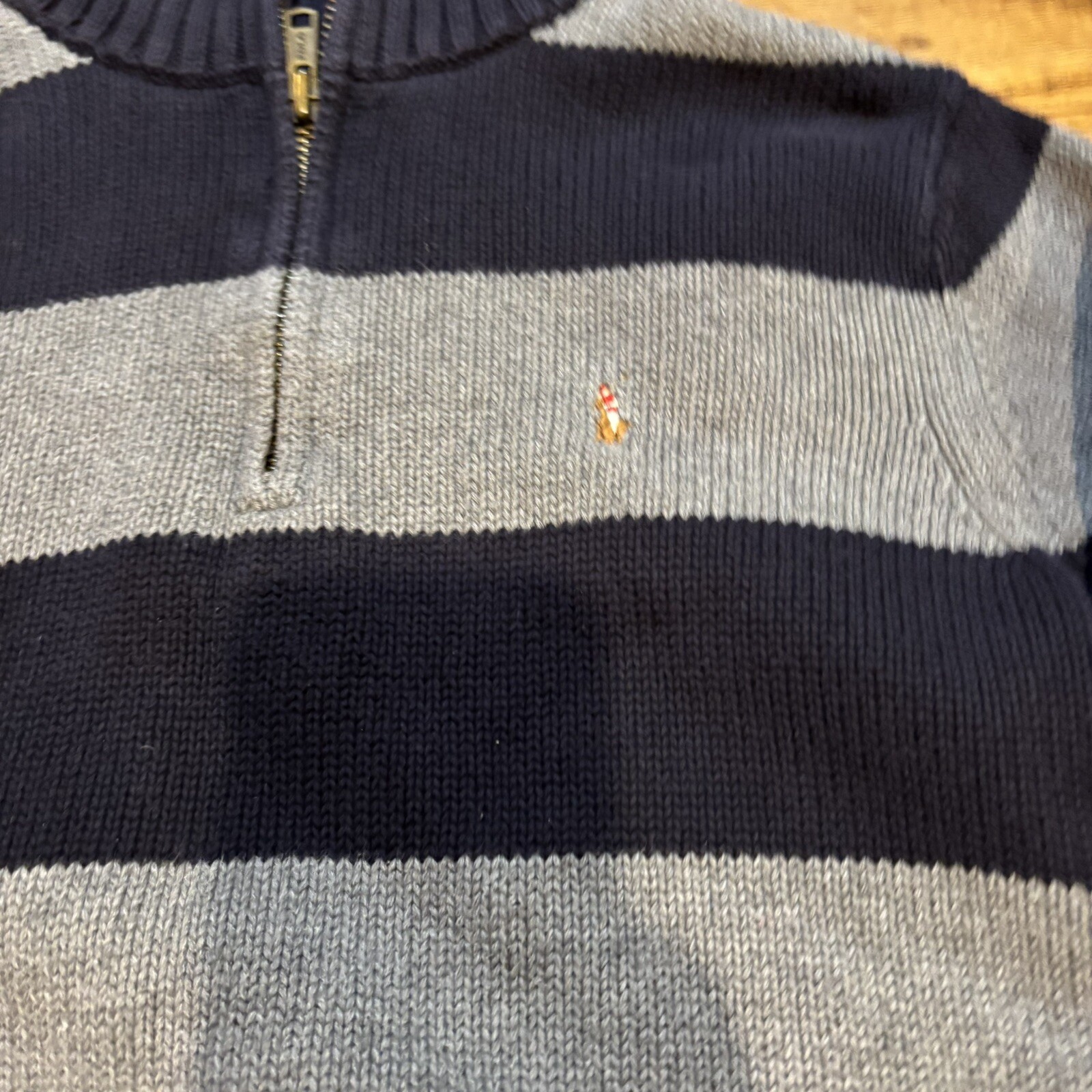 Polo Ralph Lauren maglione ragazzo blu medio grigio a righe pony 1 4 zip giovane