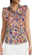 NWT Tyler Boe Julia Mandarin Collar Ruffle Trim Sleeveless Top $194