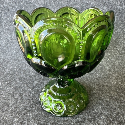 Vintage Emerald Green Glass L.E. Smith Moon and Stars Candy Dish Compote *No Lid - Picture 11 of 24
