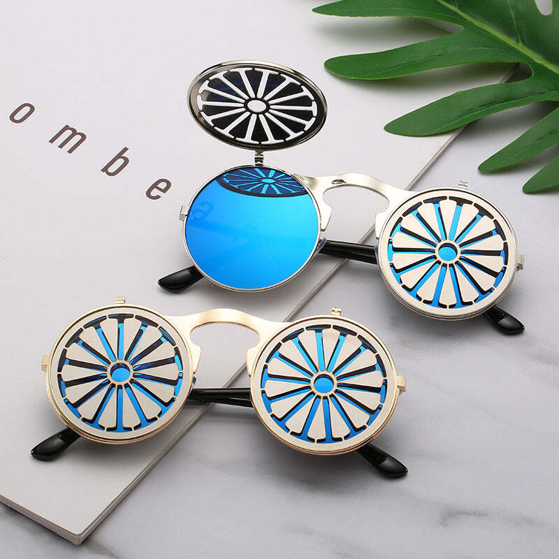 Steampunk Flip Ladies Men's Metal Prince Mirror Glasses Men & women sunglasses