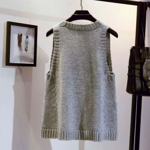 Strickweste V-Ausschnitt Weste ärmellos Pullover Pulli Gilet Tasche Tank Damen - Bild 5 von 24