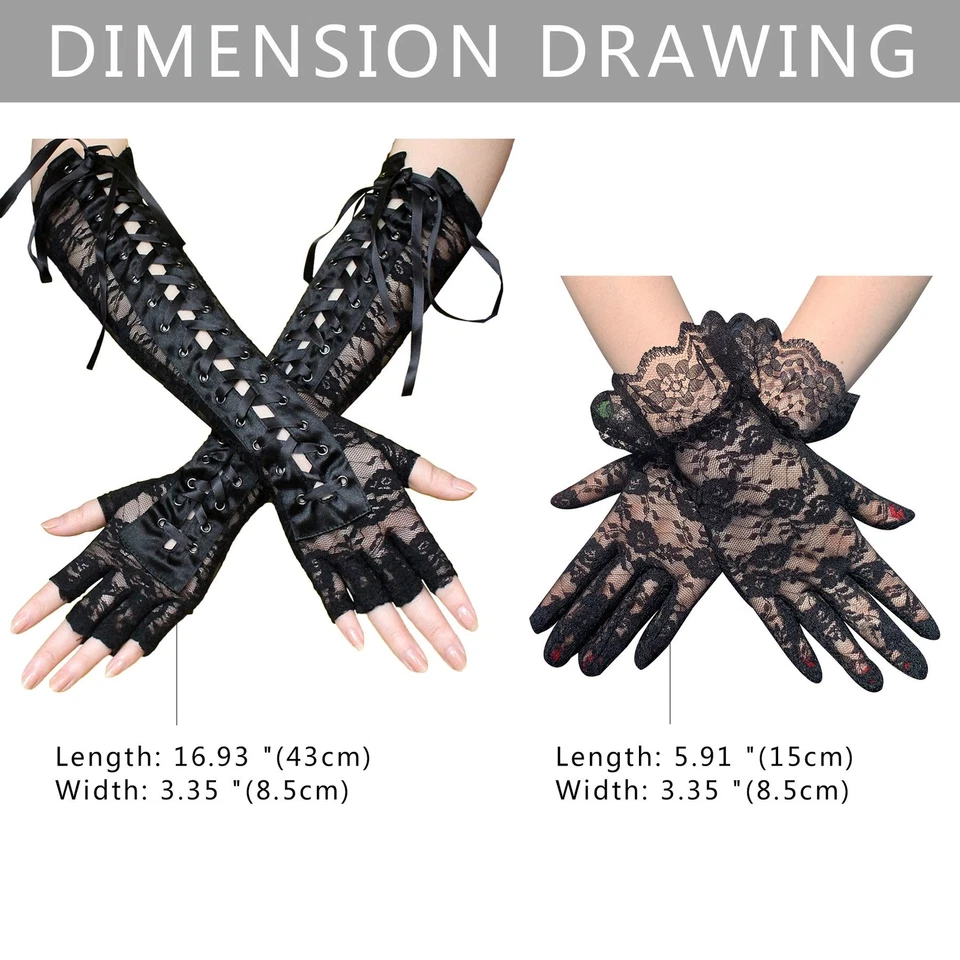 2Pairs Women's Sexy Short&Long Elbow Fingerless Gloves Gothic Lace Up Arm Warmer - Image 2 of 4