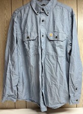 Carhartt Chambray Shirt Men's L Button Down Long Sleeve Blue 100 Cotton