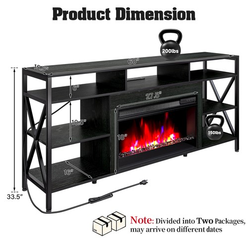 RGB LED TV Stand Cabinet with Fireplace for 60- 80" in TVs App &Remote Control - Picture 7 of 14