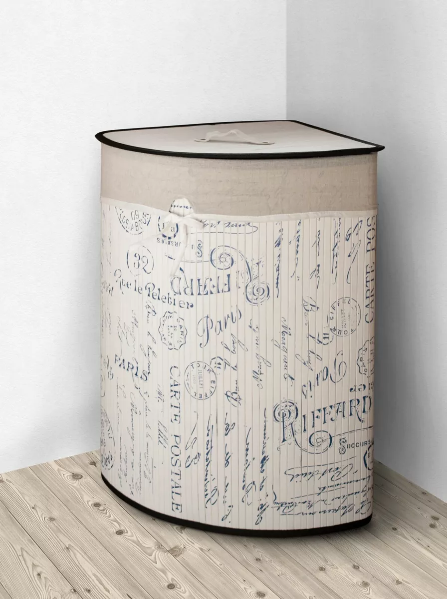 Large Bamboo Laundry Basket With Lid Round Corner Washing White