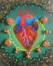 Heart Chakra Art Original Acrylics on Canvas Mixed Media Painting 8X10