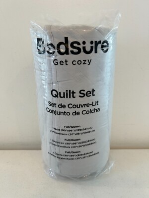 Bedsure Get Cozy Full / Queen 90'' x 96'' Quilt & Pillowshams Gray Comforter Set