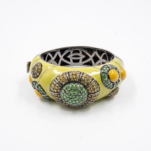 11.87ct Tsavorite and Yellow Sapphire 925 Sterling Sliver Bangle Green Enamel - 第 5/8 張圖片