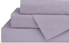 Linen Home Washed Cotton Percale Queen Sheet Set, Iris Queen, Lilac