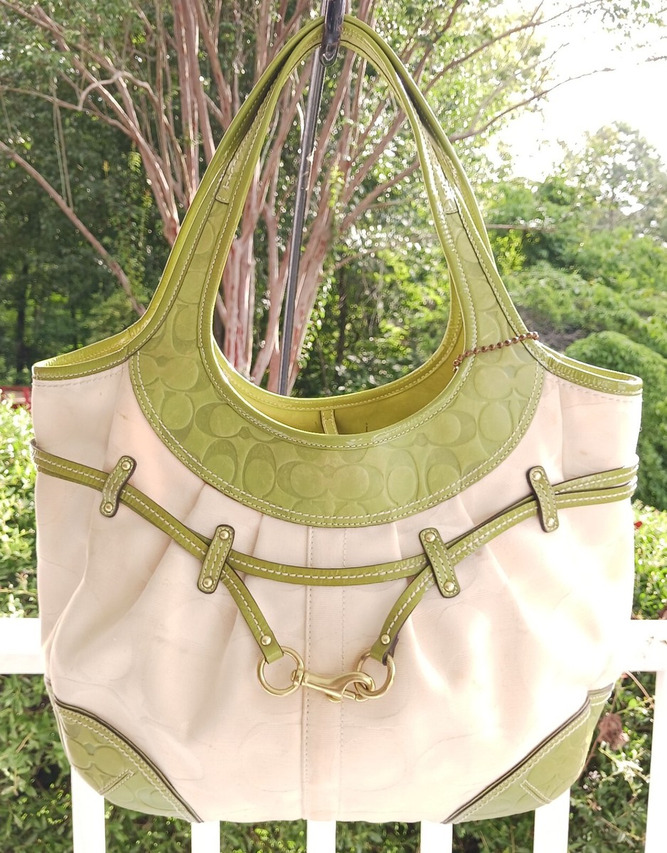 Coach 12291 Lime & Cream Signature C Canvas & Patent Leather