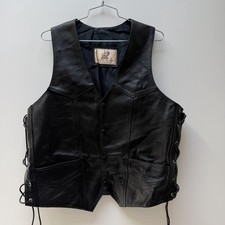 Vintage Genuine Leather Biker Vest Men s XL Black Lace Side Snap Western Mexico