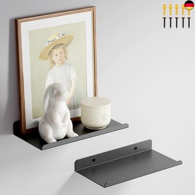 Metal Wall Shelf, Pack of 2 Floating Shelves, 20 cm Wide, Black Shelf, Floating