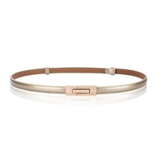 Women Skinny Waist Belt with Gold Buckle Adjustable Patent Leather Thin Belt ...