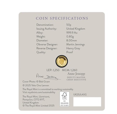 2025 Great Britain JOHN LENNON Music Legends 1/40 oz Gold Proof in