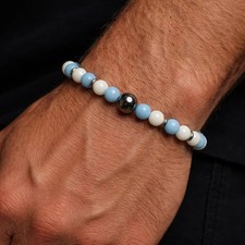 Bracciale SS LAZIO calcio perle Bianco e Celeste Acciaio braccialetto Uomo Donna