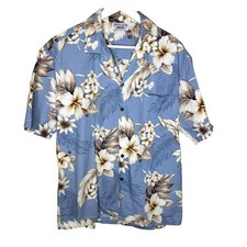 Vintage 90s Pacific Legend Blue Hawaiian Print Shirt, 100 Cotton, Size Large