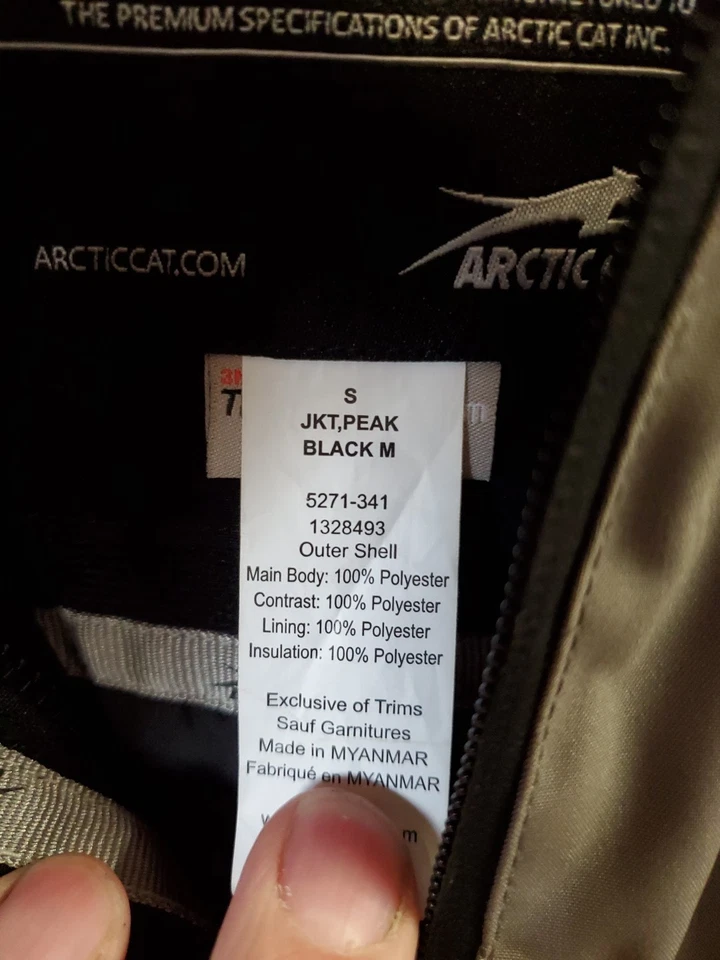 新款北极猫 PEAK BLK/GREY 绝缘男士小号夹克雪地摩托滑雪板 — 第 3/4 张图片