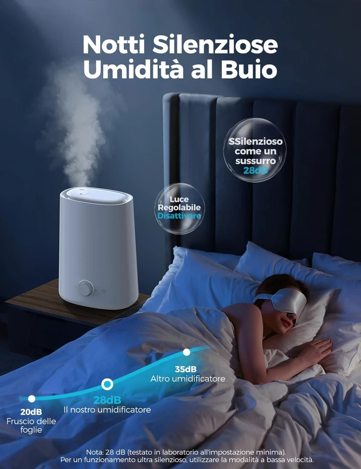 Umidificatore Ambiente 5L, a Nebulizzazione Ultrasonica Con Diffusore Di Oli Ess - Immagine 3 di 4