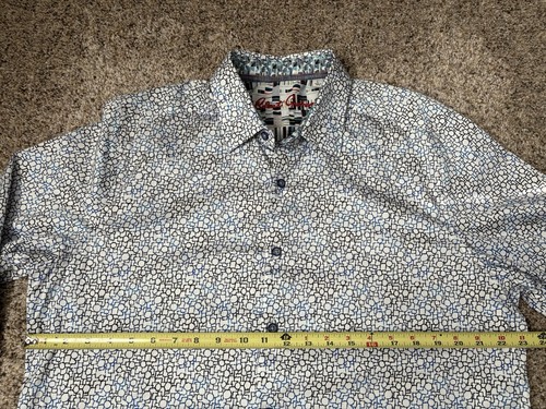Robert Graham Geometric Dress Shirt Mens L Classic Fit White Blue Shape Designer - Picture 7 of 8