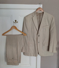M&S Collezione Linen Miracle Suit Jacket 42S Trousers W36 L31 Almond Nova Fides
