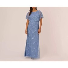 Adrianna Papell Women's Beaded Blouson Gown, French Blue Size 10