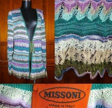 VTG 80s MISSONI Colorful Zig Zag Knit deep V neck CARDIGAN SWEATER Italy 44
