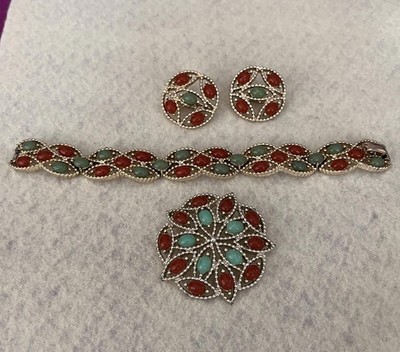 3 piece Branded Vintage 1960 Sarah Coventry Earrings, Bracelet and Brooch Set