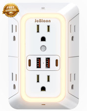 Wall Outlet Extender with Night Light Power Plug Adapter 6 Outlet Extender