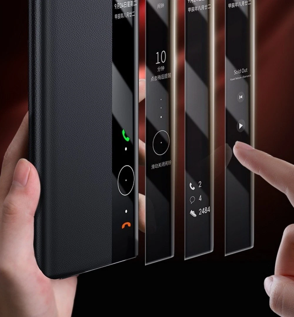 Genuine Nappa Leather Bracket Flip Case For Huawei Mate XT XTS Window View Cover - Picture 4 of 16