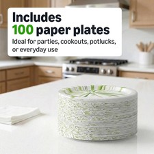 Everyday Disposable Paper Plates, 8.62 Inch, Microwave-Safe, 100 Count