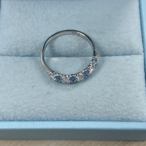 Bracelet de mariage alternatif diamant rond blanc bleu 1,00 ct cultivé en laboratoire or 14 carats - Photo 5 sur 8